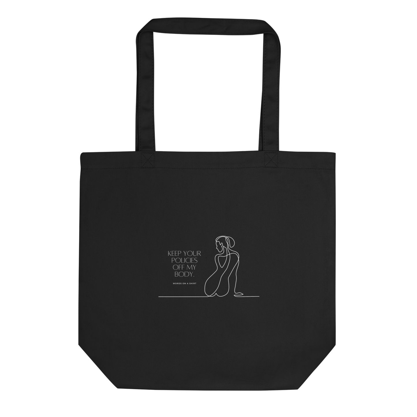 Make a statement with this organic cotton tote bag that allows you to say goodbye to plastic and keep your policies off your body. With plenty of room for groceries, books, and everything in between, this bag is the perfect choice for those who value sustainability and personal expression.