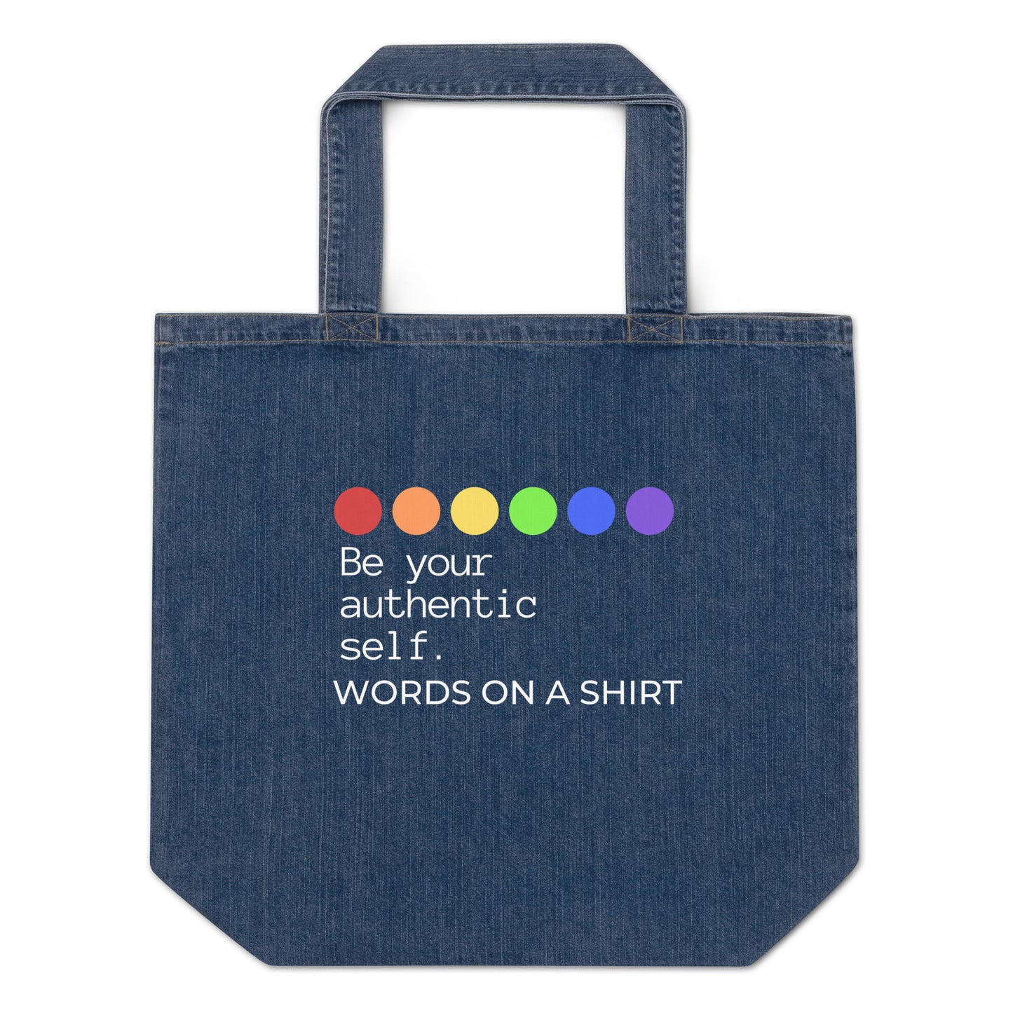 Go ahead and order the Organic Denim Tote Bag-Be Your Authentic Self and get ready to be carried away! Its spacious design can hold up to 30 lbs, making it perfect for books, groceries, or even gym gear. Plus, the long handles provide extra comfort, while the inside pocket keeps your smaller valuables safe and hidden. Don't forget to embrace your authentic self with this quirky and fun tote bag!