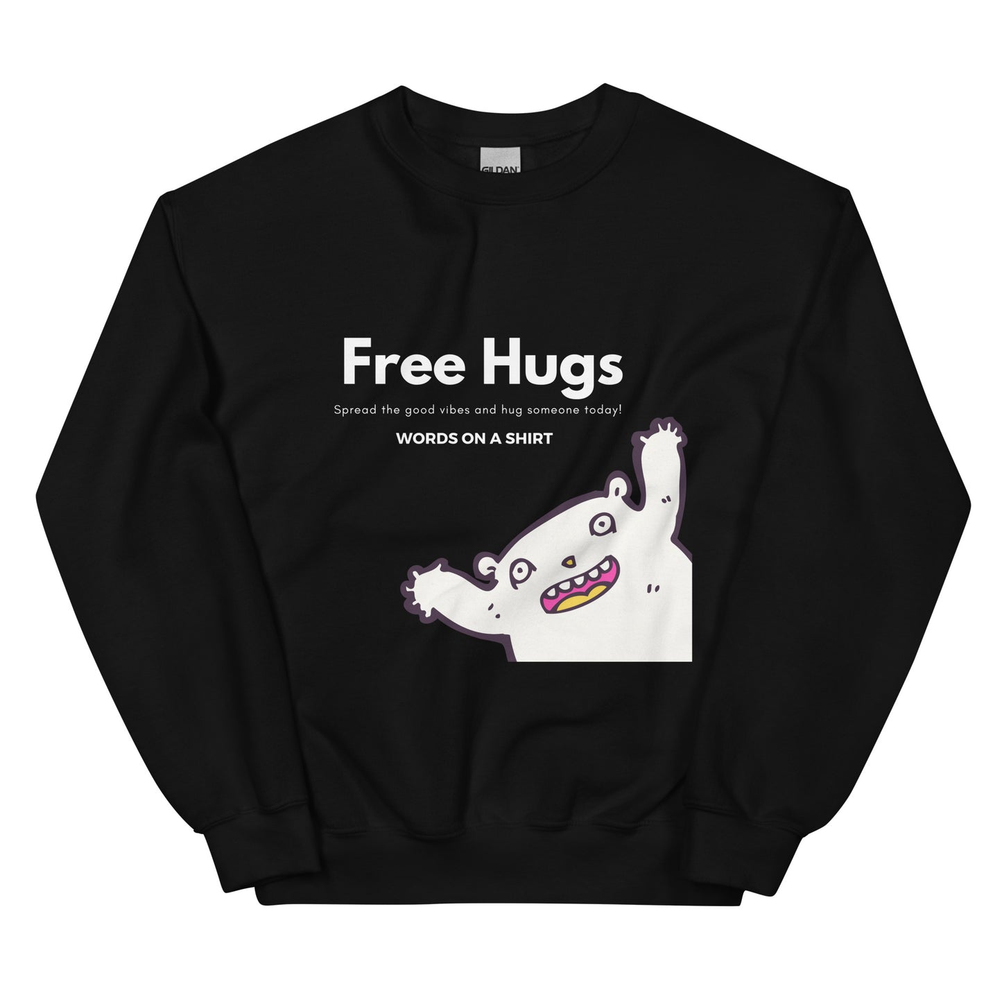 A beefy-warm, pre-shrunk sweatshirt that'll keep y'all cosy on chillier days. Classic fit, spun with air-jet yarn for a velvety-smooth feel, with nary a pilling in sight. Get your free hugs here!