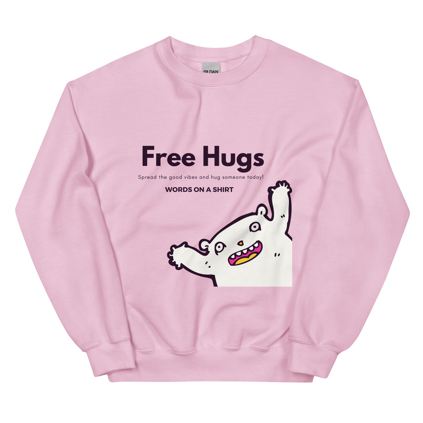 A beefy-warm, pre-shrunk sweatshirt that'll keep y'all cosy on chillier days. Classic fit, spun with air-jet yarn for a velvety-smooth feel, with nary a pilling in sight. Get your free hugs here!