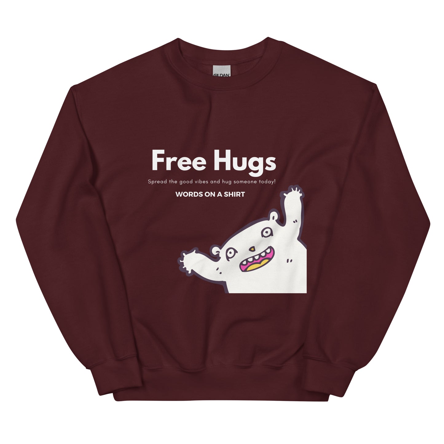 A beefy-warm, pre-shrunk sweatshirt that'll keep y'all cosy on chillier days. Classic fit, spun with air-jet yarn for a velvety-smooth feel, with nary a pilling in sight. Get your free hugs here!