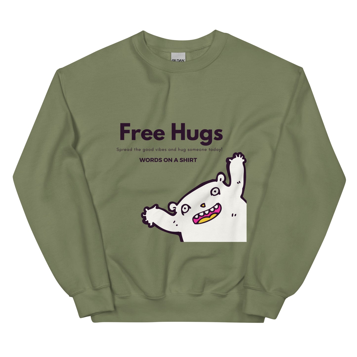 A beefy-warm, pre-shrunk sweatshirt that'll keep y'all cosy on chillier days. Classic fit, spun with air-jet yarn for a velvety-smooth feel, with nary a pilling in sight. Get your free hugs here!