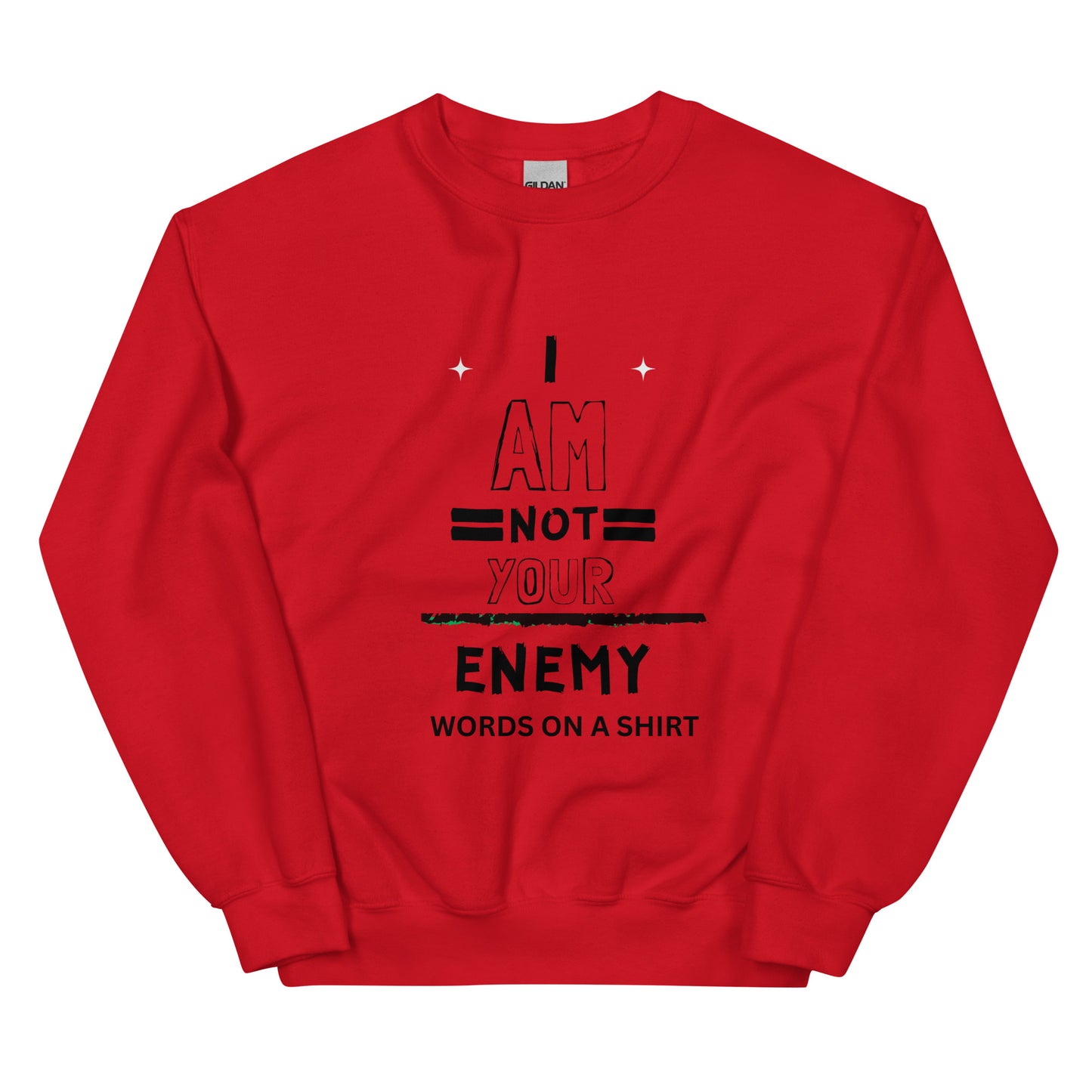 Keep snug and warm throughout the chilly season with this sturdy and cozy sweatshirt. Crafted with air-jet spun yarn for a plush feel and reduced pilling, this preshrunk sweatshirt boasts a timeless fit that's both snug and stylish. Embrace the lighthearted unity of the I Am Not Your Enemy-Unisex Sweatshirt!