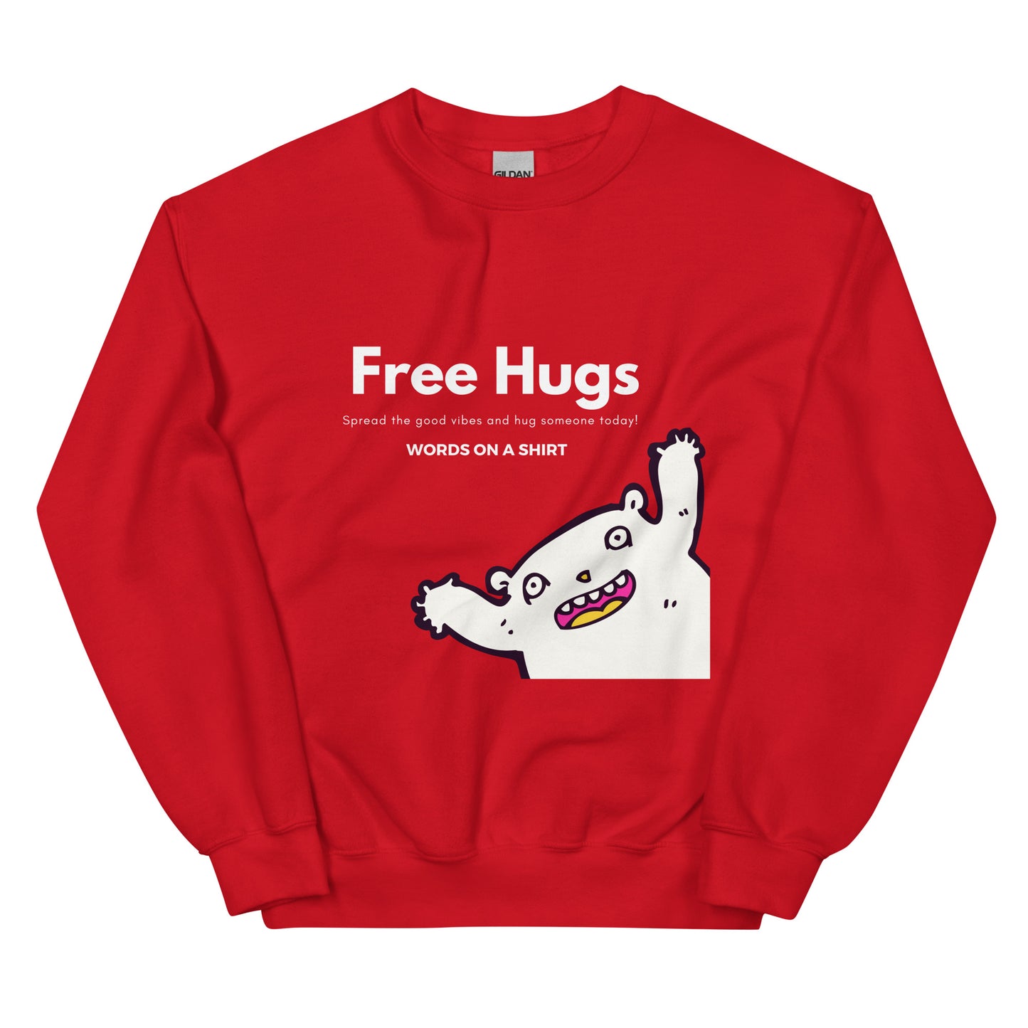 A beefy-warm, pre-shrunk sweatshirt that'll keep y'all cosy on chillier days. Classic fit, spun with air-jet yarn for a velvety-smooth feel, with nary a pilling in sight. Get your free hugs here!