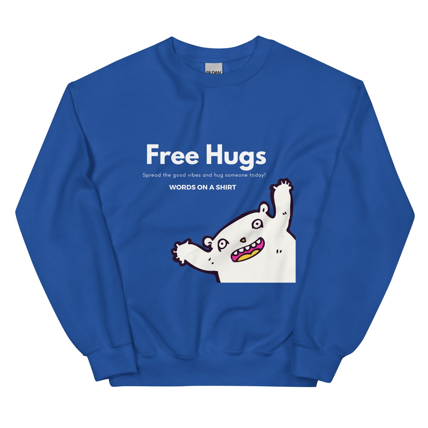 A beefy-warm, pre-shrunk sweatshirt that'll keep y'all cosy on chillier days. Classic fit, spun with air-jet yarn for a velvety-smooth feel, with nary a pilling in sight. Get your free hugs here!