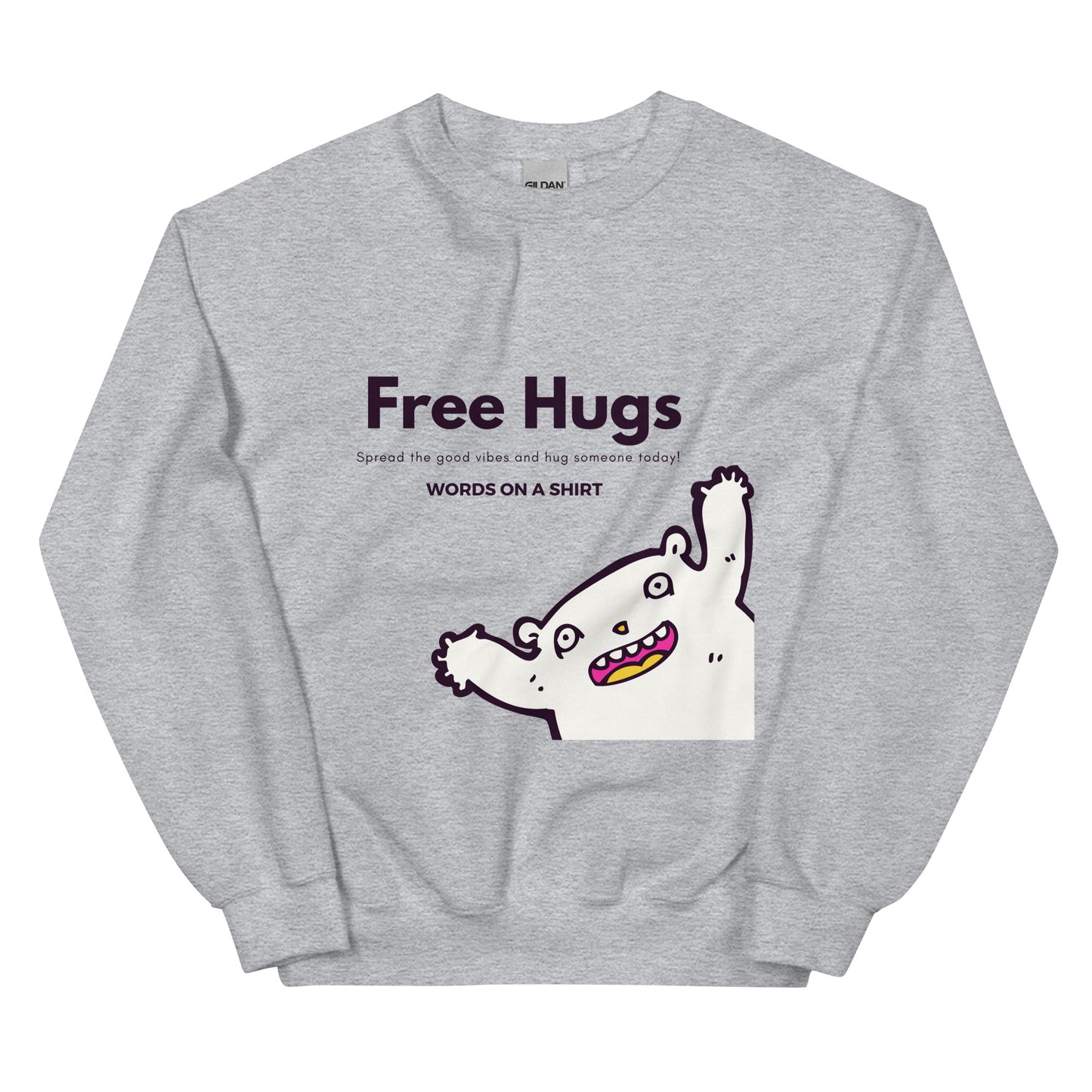 A beefy-warm, pre-shrunk sweatshirt that'll keep y'all cosy on chillier days. Classic fit, spun with air-jet yarn for a velvety-smooth feel, with nary a pilling in sight. Get your free hugs here!