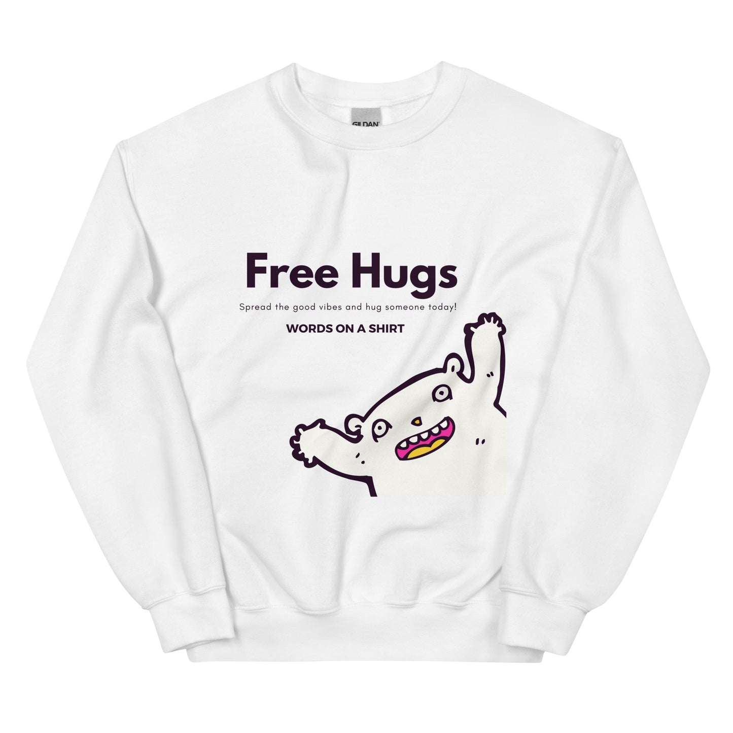A beefy-warm, pre-shrunk sweatshirt that'll keep y'all cosy on chillier days. Classic fit, spun with air-jet yarn for a velvety-smooth feel, with nary a pilling in sight. Get your free hugs here!