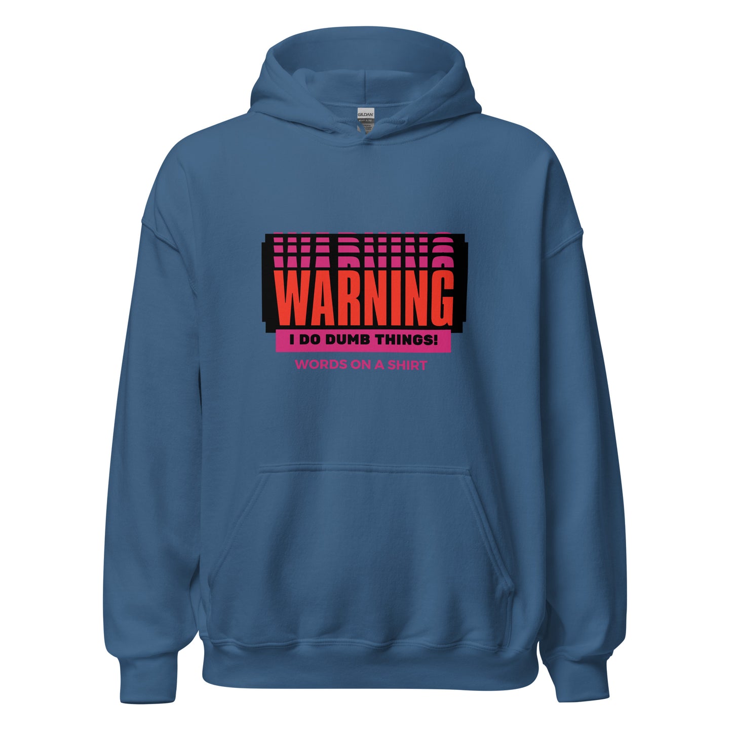 Stay warm and show off your playful side with our Unisex Hoodie! Made with soft and smooth fabric, this stylish hoodie is perfect for cooler evenings. And with the humorous phrase "Warning I Do Dumb Things" printed on it, it's the perfect choice for those who don't take themselves too seriously. Embrace your quirky side and stay cozy at the same time!