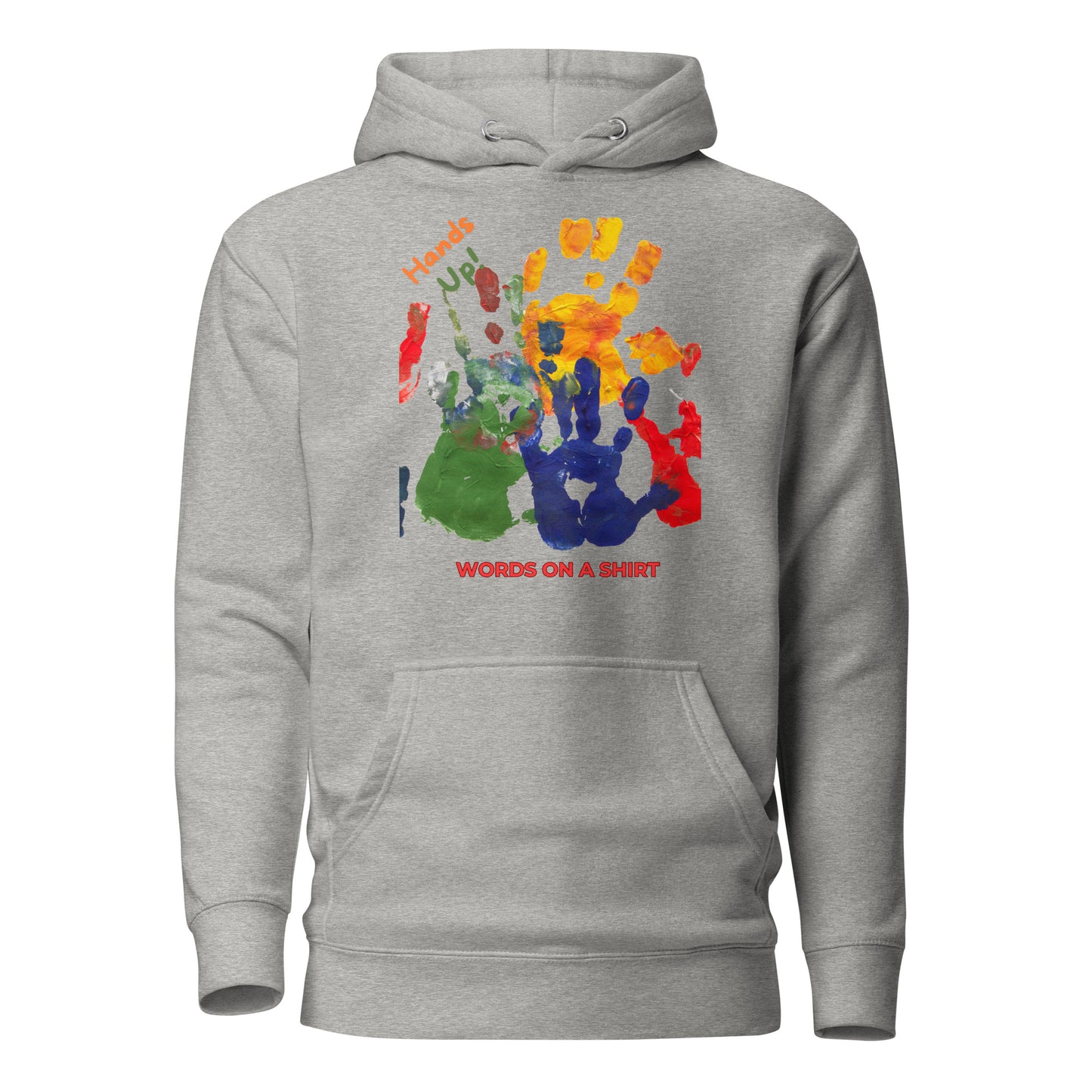 Rocking and ready? High-quality cotton, snug-fitting hood, drawstrings that bring it all together, and a front pocket that's perfect for stashing your stuff. Level up your style with this awesome premium hoodie. Show your power with Hands Up!