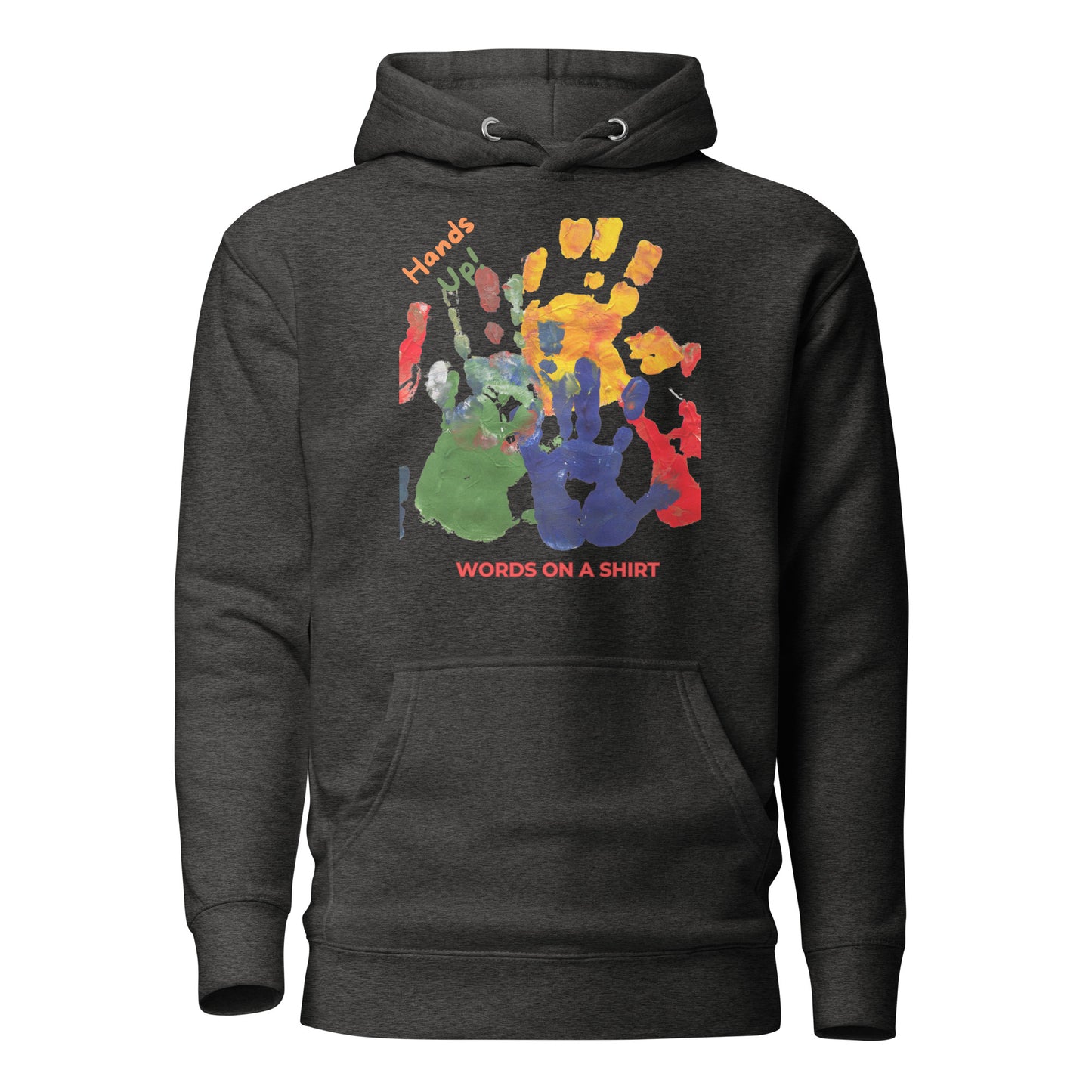 Rocking and ready? High-quality cotton, snug-fitting hood, drawstrings that bring it all together, and a front pocket that's perfect for stashing your stuff. Level up your style with this awesome premium hoodie. Show your power with Hands Up!