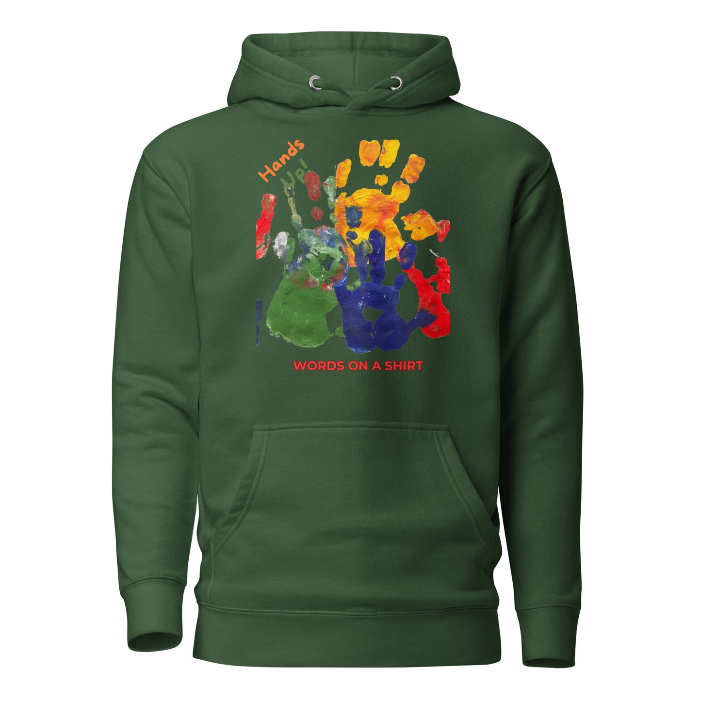 Rocking and ready? High-quality cotton, snug-fitting hood, drawstrings that bring it all together, and a front pocket that's perfect for stashing your stuff. Level up your style with this awesome premium hoodie. Show your power with Hands Up!