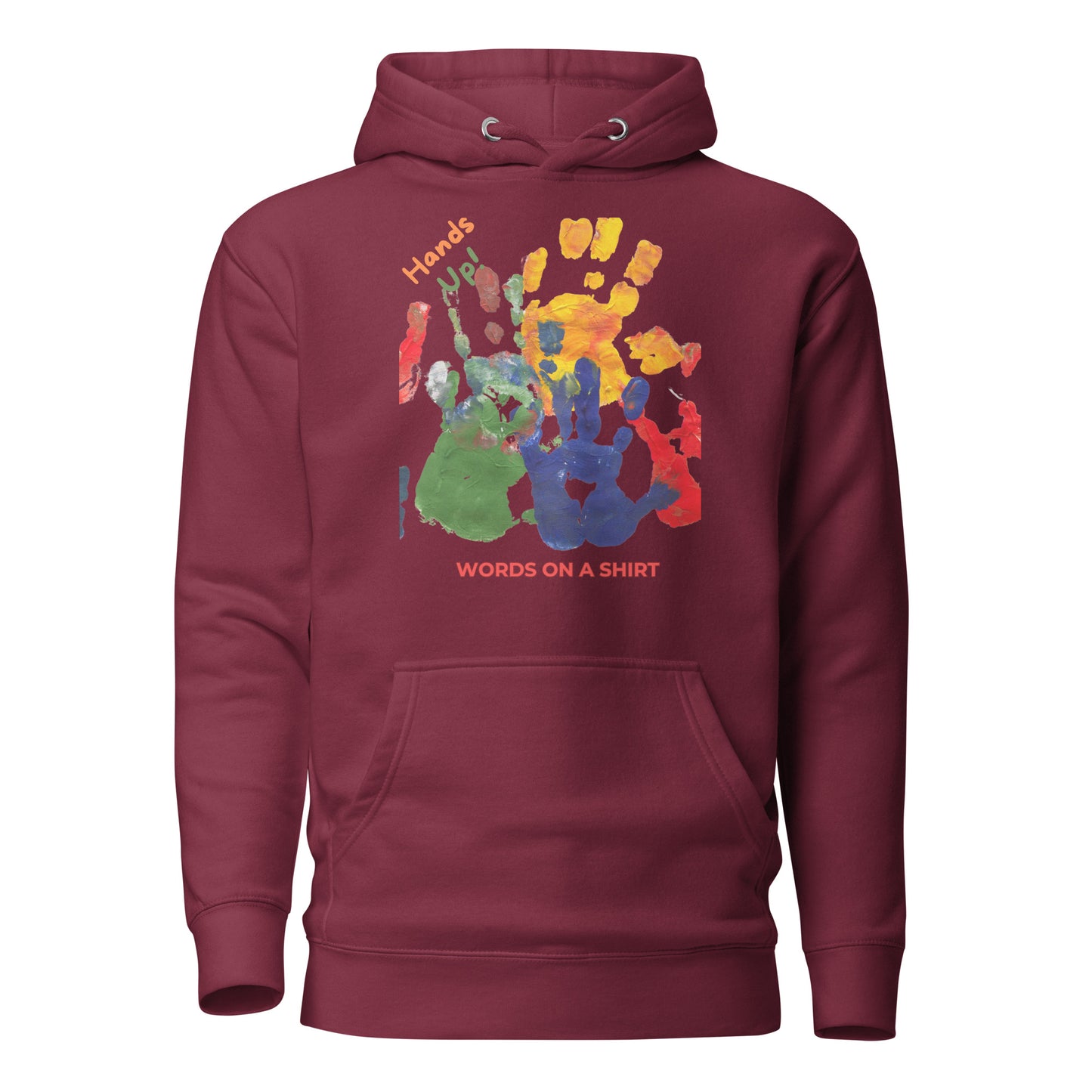 Rocking and ready? High-quality cotton, snug-fitting hood, drawstrings that bring it all together, and a front pocket that's perfect for stashing your stuff. Level up your style with this awesome premium hoodie. Show your power with Hands Up!