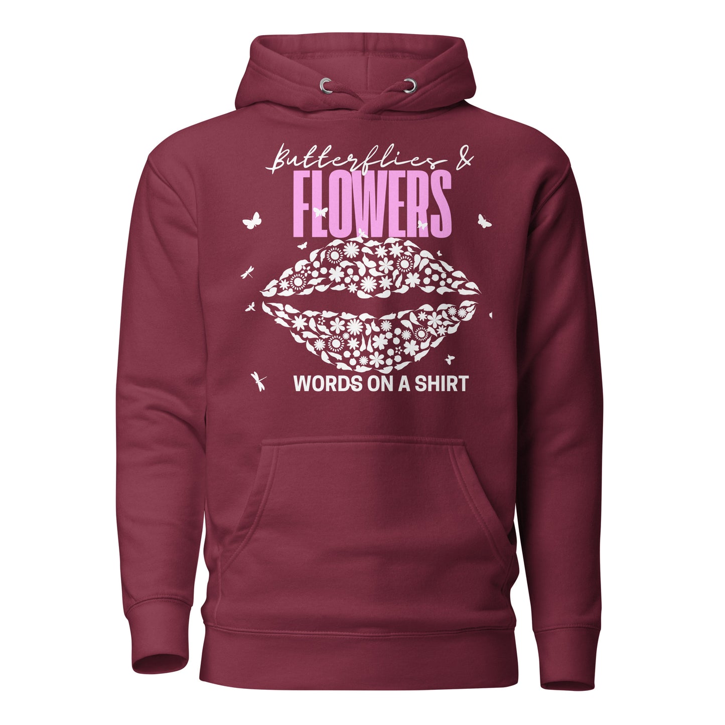 Get ready to conquer? This premium hoodie is made of top-notch cotton and features a cozy hood, complemented by drawstrings and a front pocket. Elevate your style with this cool hoodie adorned with Butterflies & Flowers.