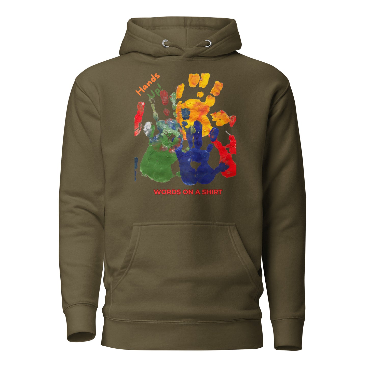 Rocking and ready? High-quality cotton, snug-fitting hood, drawstrings that bring it all together, and a front pocket that's perfect for stashing your stuff. Level up your style with this awesome premium hoodie. Show your power with Hands Up!