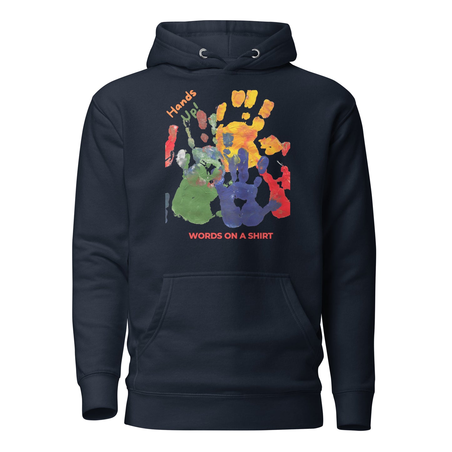 Rocking and ready? High-quality cotton, snug-fitting hood, drawstrings that bring it all together, and a front pocket that's perfect for stashing your stuff. Level up your style with this awesome premium hoodie. Show your power with Hands Up!