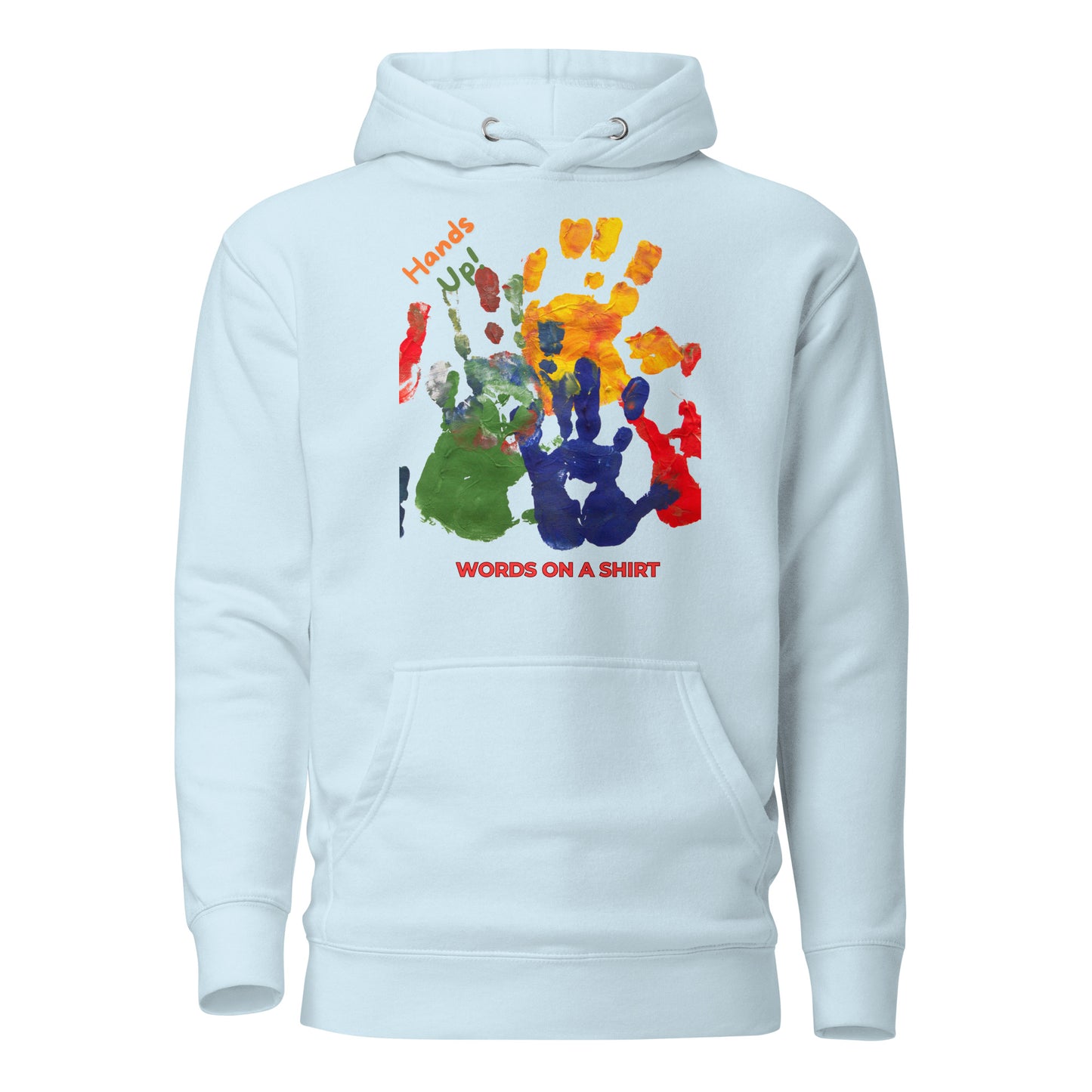 Rocking and ready? High-quality cotton, snug-fitting hood, drawstrings that bring it all together, and a front pocket that's perfect for stashing your stuff. Level up your style with this awesome premium hoodie. Show your power with Hands Up!