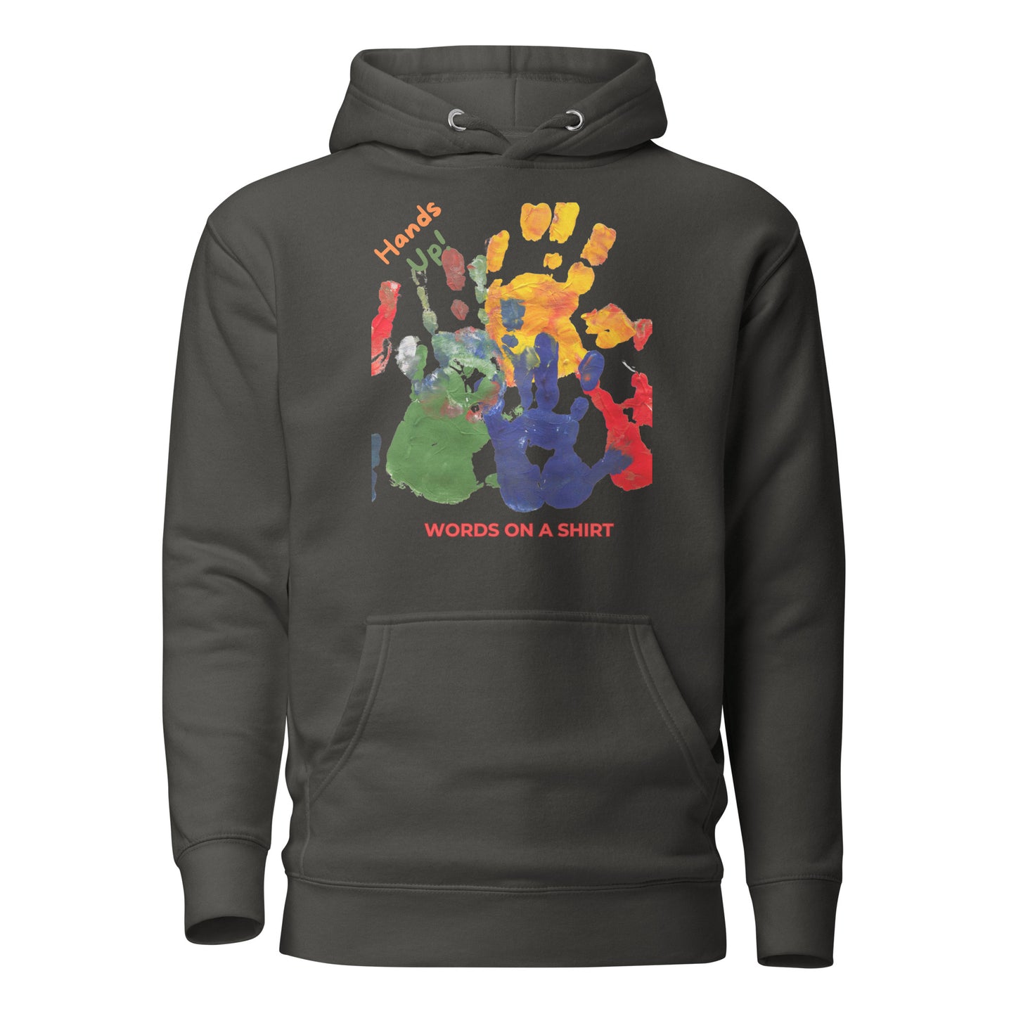 Rocking and ready? High-quality cotton, snug-fitting hood, drawstrings that bring it all together, and a front pocket that's perfect for stashing your stuff. Level up your style with this awesome premium hoodie. Show your power with Hands Up!