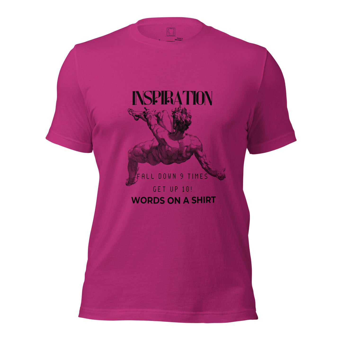 Indulge in the ultimate tee: a 100% cotton masterpiece. With pre-shrunk fabric and side-seamed construction, it's a guaranteed perfect fit. And don't forget our uplifting "Fall Down 9 Times, Get Up 10" quote for inspiration.