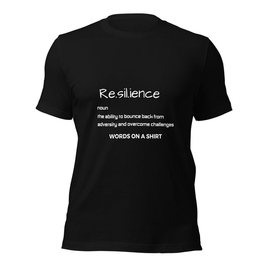 Meet your new favorite tee: the Unisex T-Shirt-Resilience Defined. Made with 100% cotton, it's soft and pre-shrunk for the perfect fit. With side-seamed construction, it's both durable and comfortable. Defined by resilience (and style), this shirt is an offer you can't refuse.