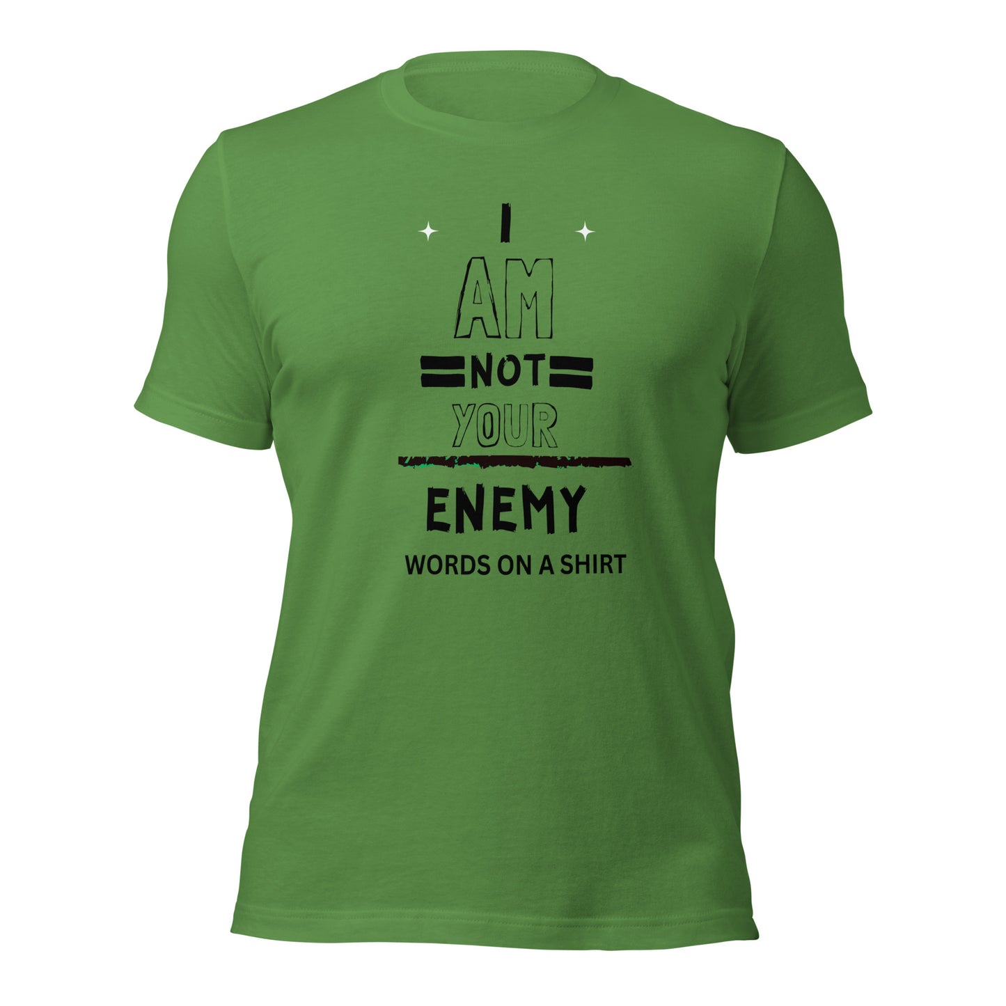 Don't fall for the same old t-shirts, this one stands out from the rest. Its exceptional comfort, breathability, and ideal stretch make it truly unique. And as a bonus, it boldly states: I Am Not Your Enemy. Need I say more?