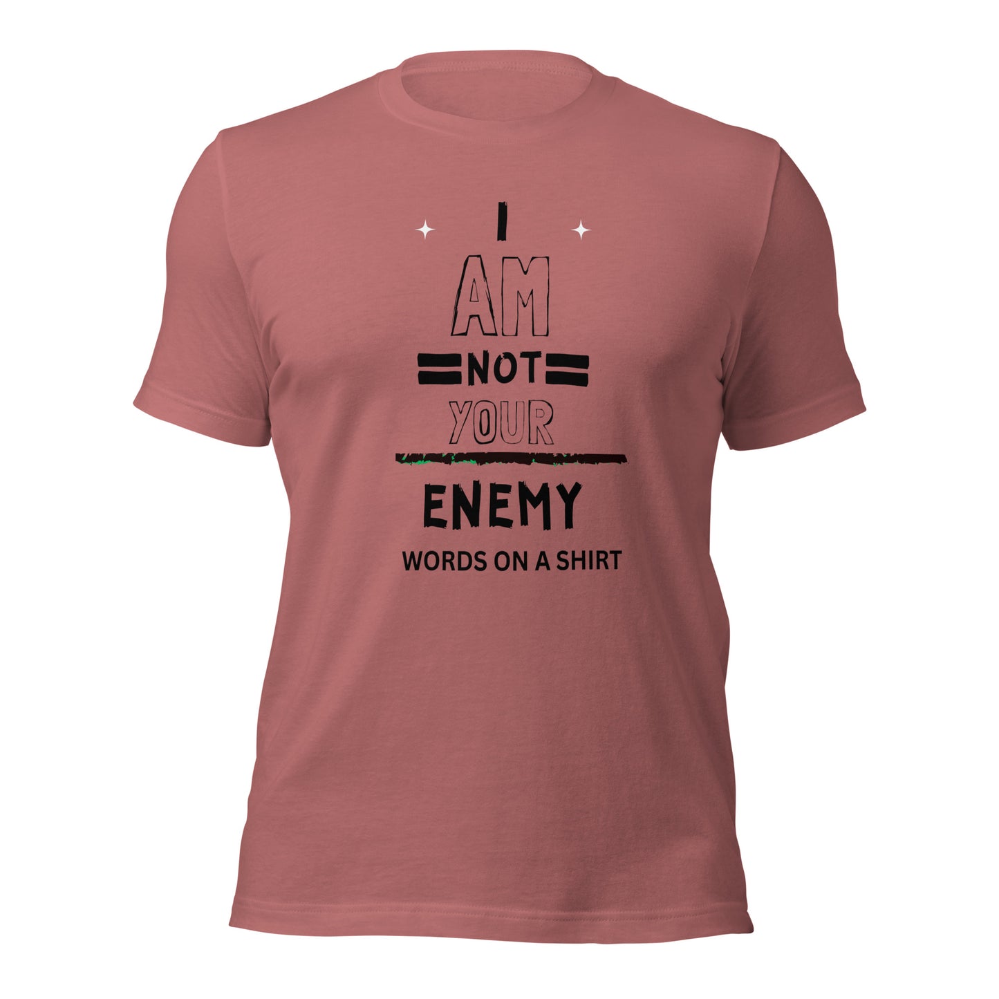 Don't fall for the same old t-shirts, this one stands out from the rest. Its exceptional comfort, breathability, and ideal stretch make it truly unique. And as a bonus, it boldly states: I Am Not Your Enemy. Need I say more?