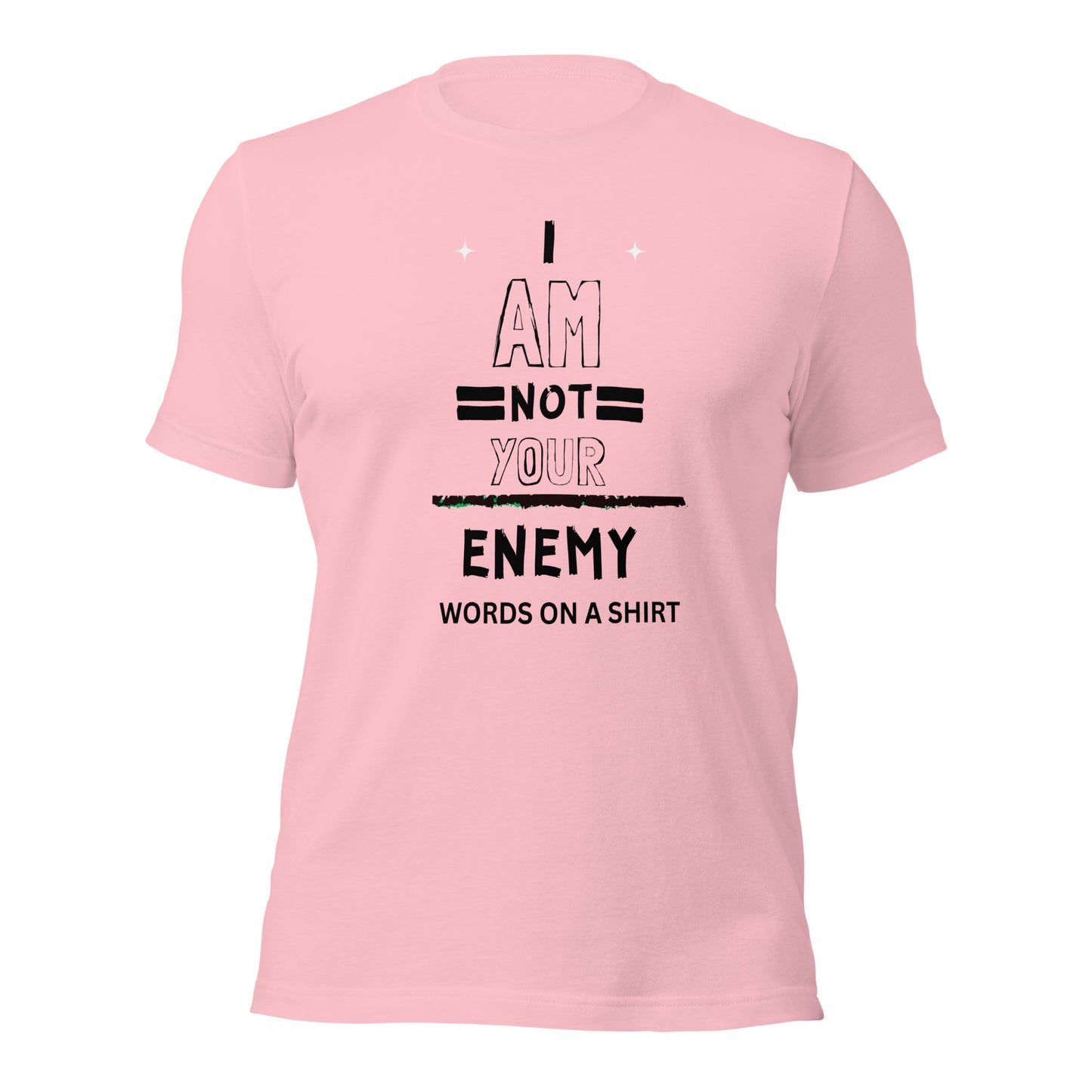 Don't fall for the same old t-shirts, this one stands out from the rest. Its exceptional comfort, breathability, and ideal stretch make it truly unique. And as a bonus, it boldly states: I Am Not Your Enemy. Need I say more?
