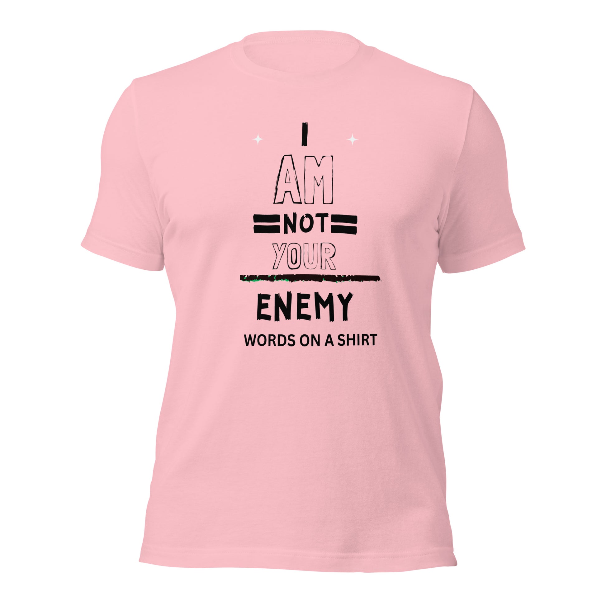 Don't fall for the same old t-shirts, this one stands out from the rest. Its exceptional comfort, breathability, and ideal stretch make it truly unique. And as a bonus, it boldly states: I Am Not Your Enemy. Need I say more?