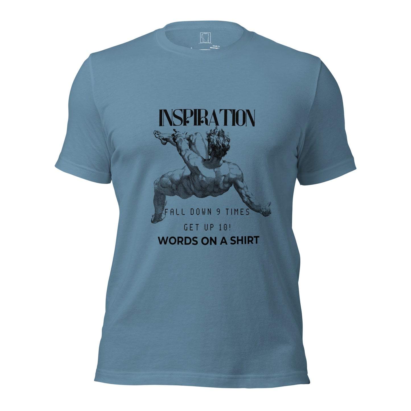 Indulge in the ultimate tee: a 100% cotton masterpiece. With pre-shrunk fabric and side-seamed construction, it's a guaranteed perfect fit. And don't forget our uplifting "Fall Down 9 Times, Get Up 10" quote for inspiration.