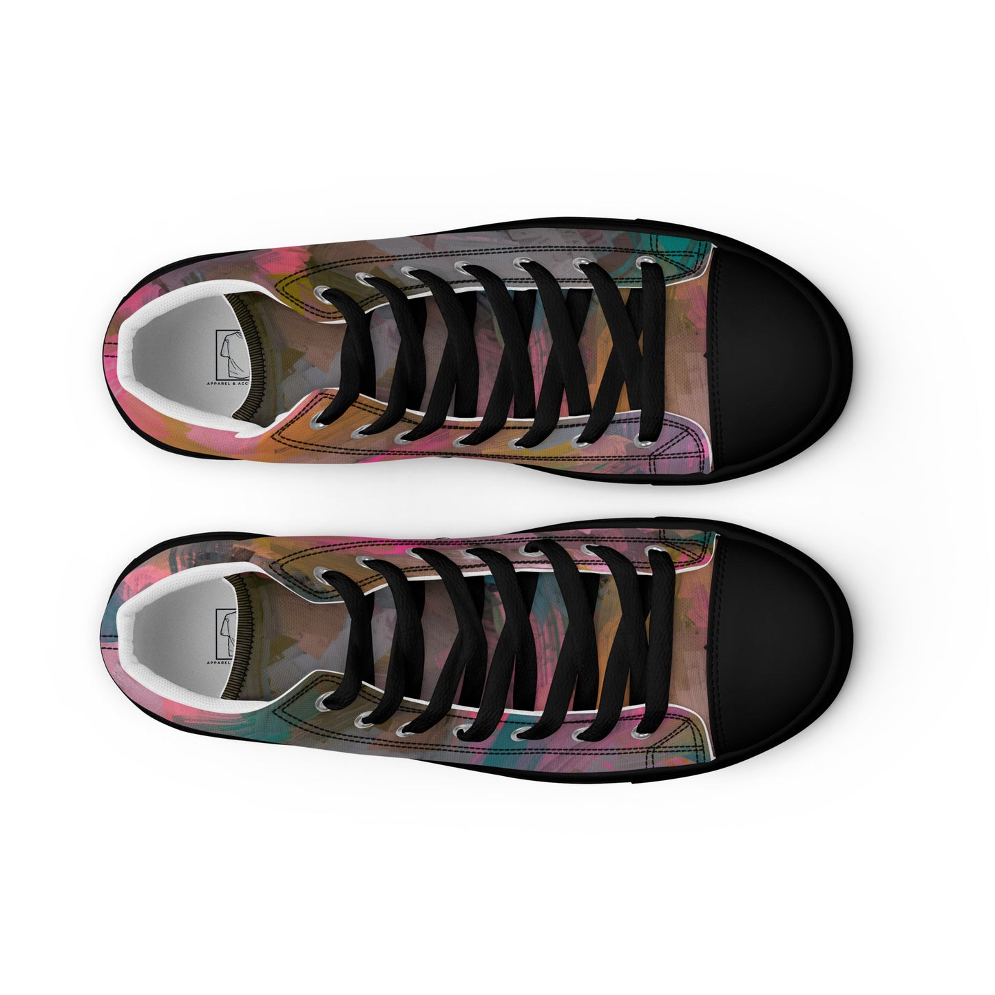 Take care of your feet with these stylish high-top canvas shoes! They'll be a perfect addition to your wardrobe, featuring a fun Pink and Teal Abstract design by Words On Shirt.