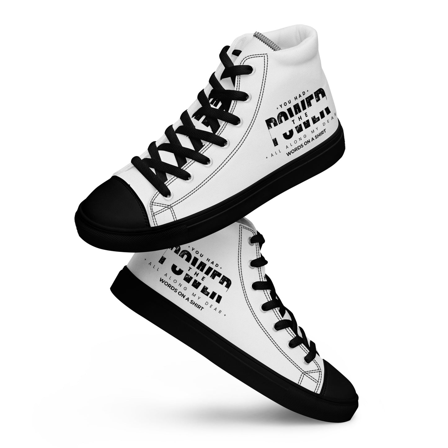 Slip on these canvas high-top sneakers and feel the power! Not only are they fashionable, but they also provide comfort for your feet. With the iconic quote "You Had The Power All Along My Dear" from the Wizard of Oz printed on the sneaker, you'll stand out in style and wit.