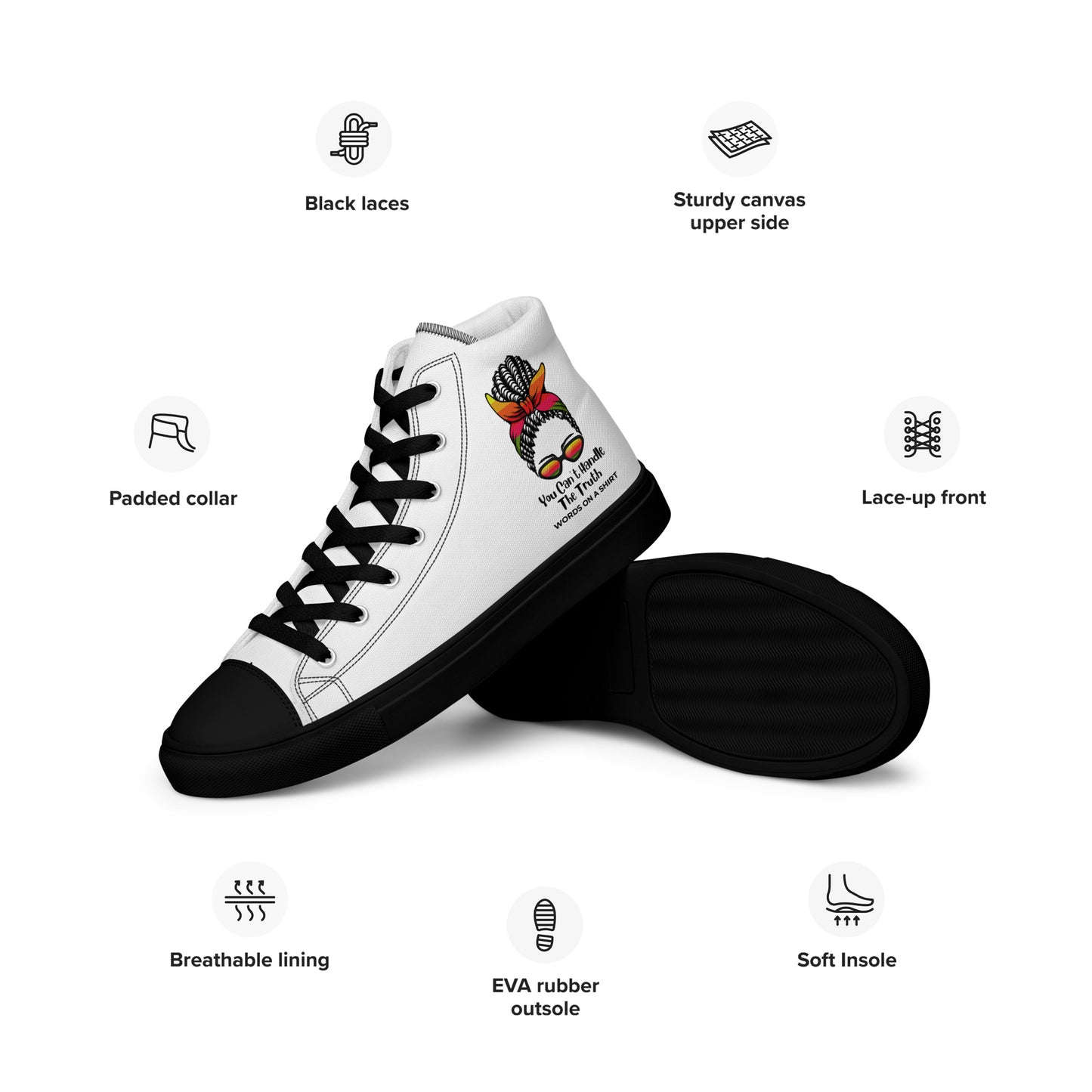 Give your feet some love with these timeless, trendy high top canvas kicks that will spice up your closet. The iconic quote- "You can't handle the truth."
