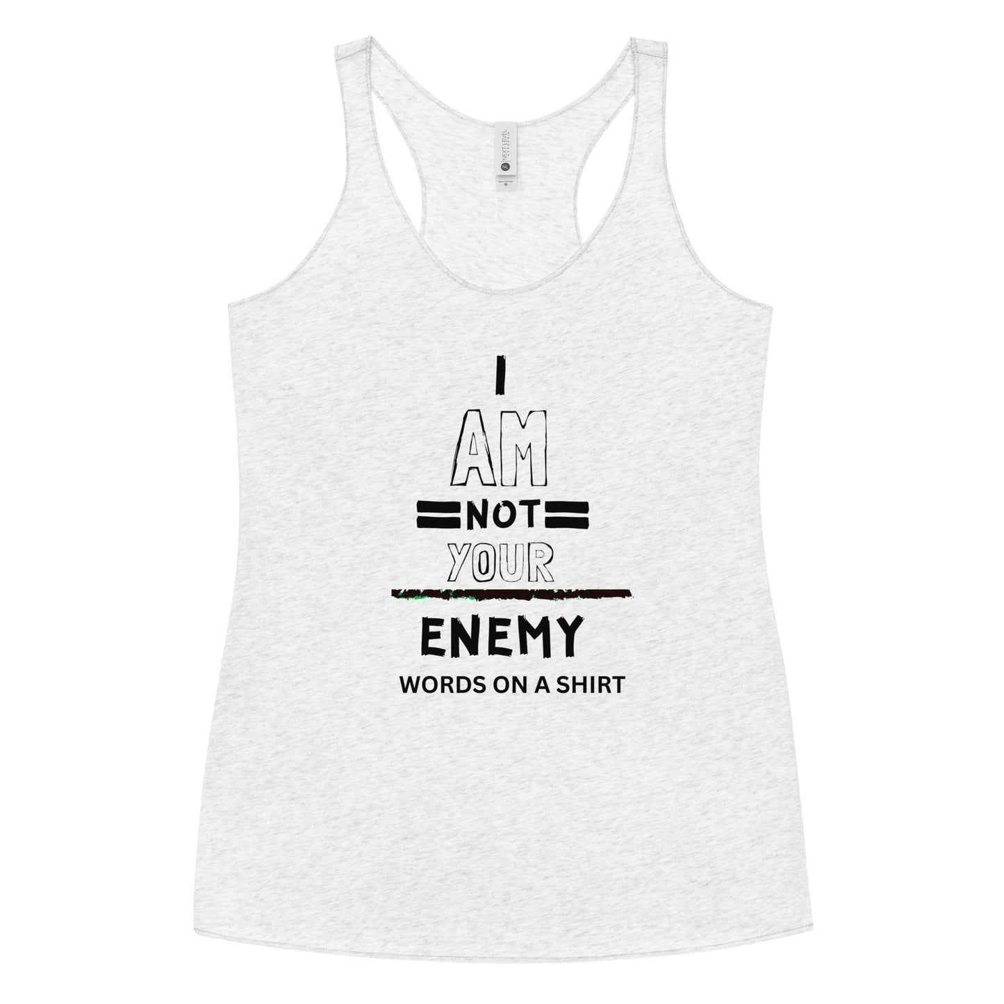 Get ready to feel invincible in this soft, lightweight, and perfectly fitted racerback tank with edgy raw edge seams. Embrace the boldness and never see me as your foe again!