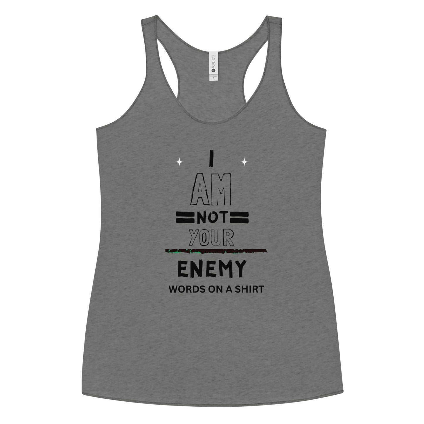 Get ready to feel invincible in this soft, lightweight, and perfectly fitted racerback tank with edgy raw edge seams. Embrace the boldness and never see me as your foe again!