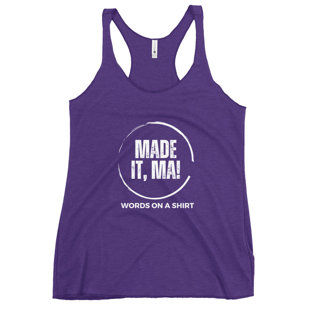 Show mom how you succeeded with our Women's Racerback Tank-Made It Ma! This soft and lightweight tank features a flattering cut and edgy raw edge seams. Perfect for any active lifestyle, don't miss out on this stylish and comfortable addition to your wardrobe.