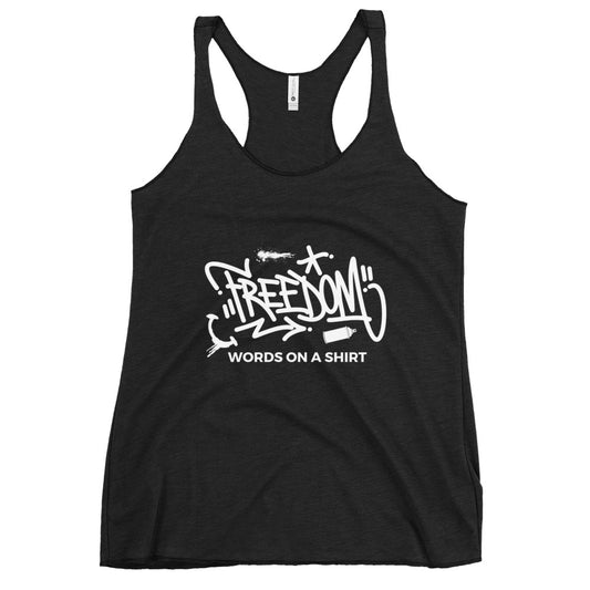 Unleash your rebellious side with the Freedom Racerback Tank. This lightweight and form-fitting top features raw edge details for a cool, edgy vibe. Perfect for making a bold statement and showing off your unique style.