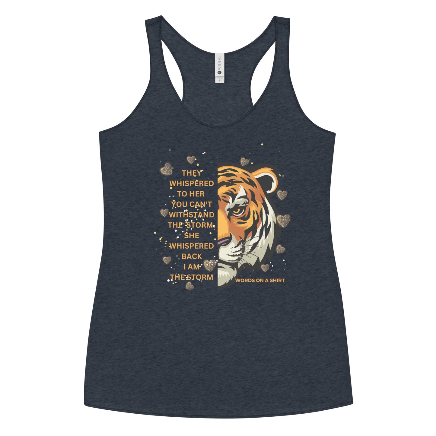 This racerback tank is oh so comfy, light and slimming, with a sleek cut and edgy raw edges. Watch out, I'm a storm!
