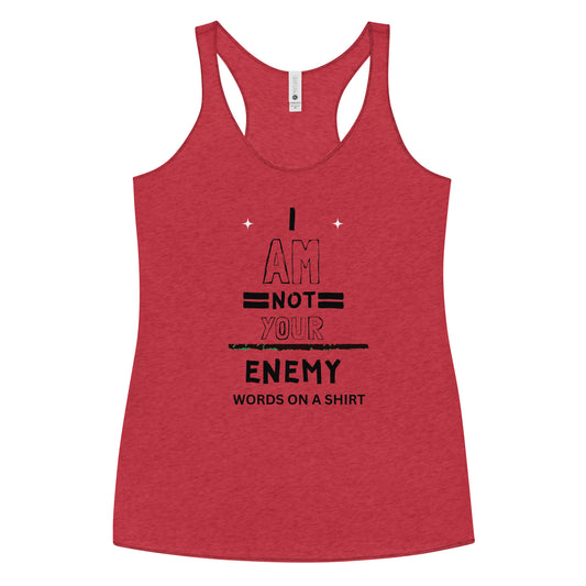 Get ready to feel invincible in this soft, lightweight, and perfectly fitted racerback tank with edgy raw edge seams. Embrace the boldness and never see me as your foe again!