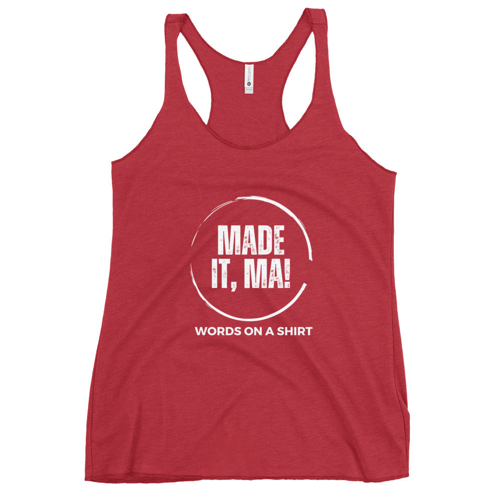 Show mom how you succeeded with our Women's Racerback Tank-Made It Ma! This soft and lightweight tank features a flattering cut and edgy raw edge seams. Perfect for any active lifestyle, don't miss out on this stylish and comfortable addition to your wardrobe.