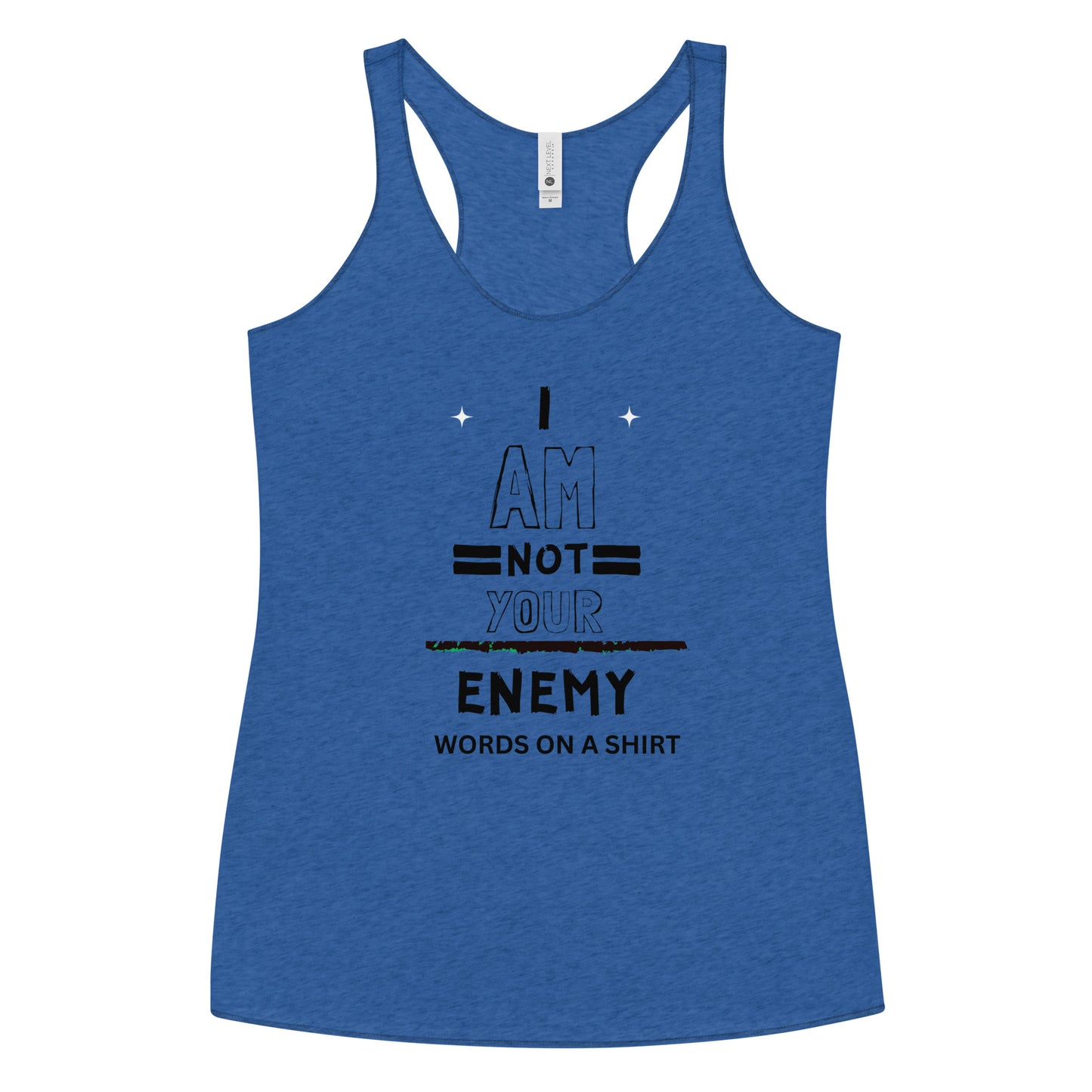 Get ready to feel invincible in this soft, lightweight, and perfectly fitted racerback tank with edgy raw edge seams. Embrace the boldness and never see me as your foe again!