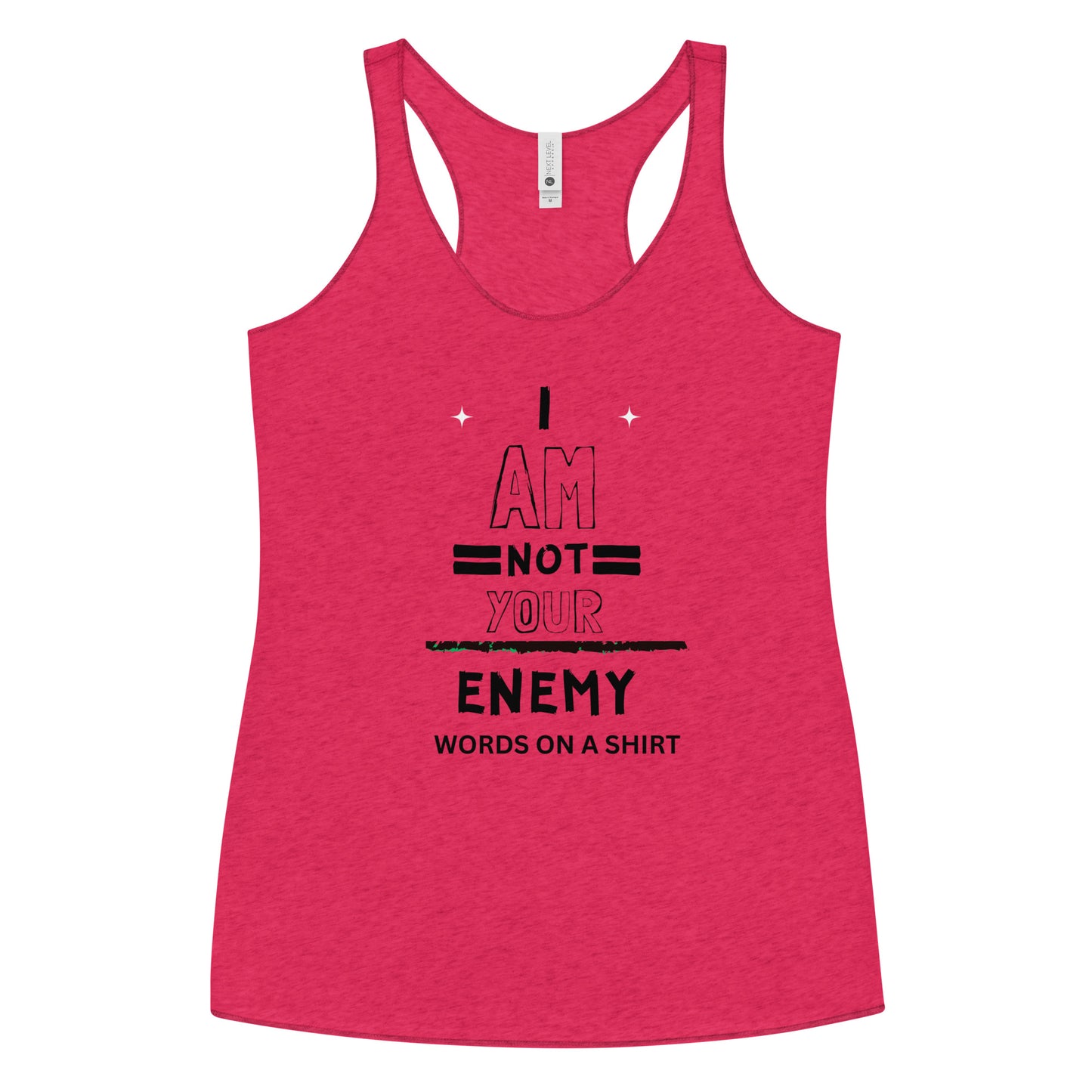 Get ready to feel invincible in this soft, lightweight, and perfectly fitted racerback tank with edgy raw edge seams. Embrace the boldness and never see me as your foe again!