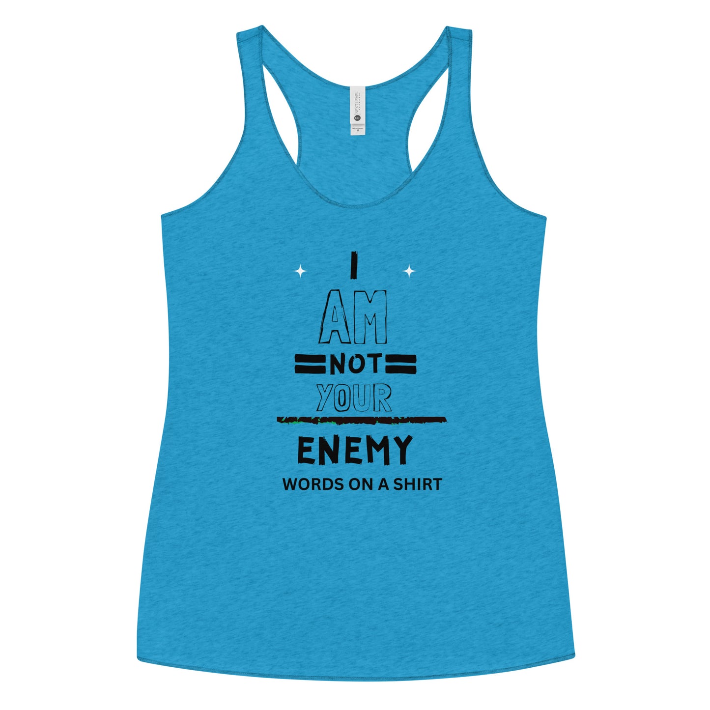 Get ready to feel invincible in this soft, lightweight, and perfectly fitted racerback tank with edgy raw edge seams. Embrace the boldness and never see me as your foe again!