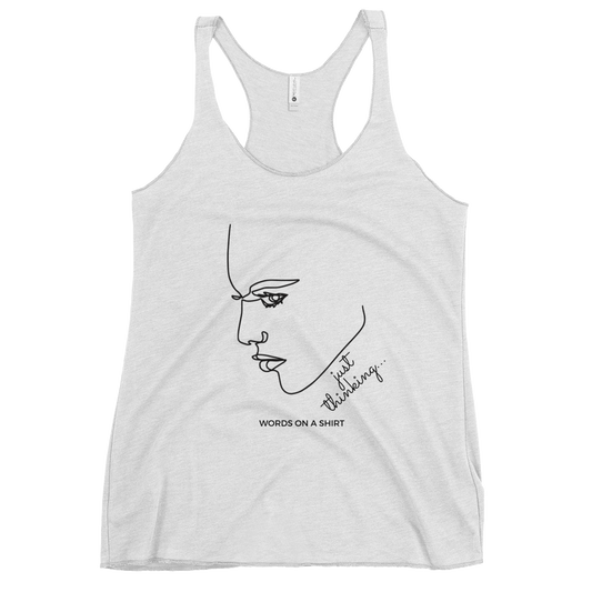 This racerback tank is incredibly soft and lightweight, with a flattering cut and raw edge seams that add an edgy touch. Experience the unmatched empowerment of a thinking woman.