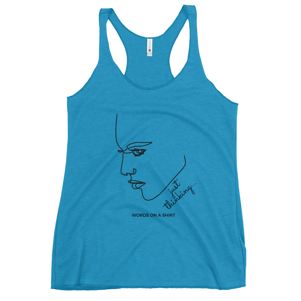 This racerback tank is incredibly soft and lightweight, with a flattering cut and raw edge seams that add an edgy touch. Experience the unmatched empowerment of a thinking woman.