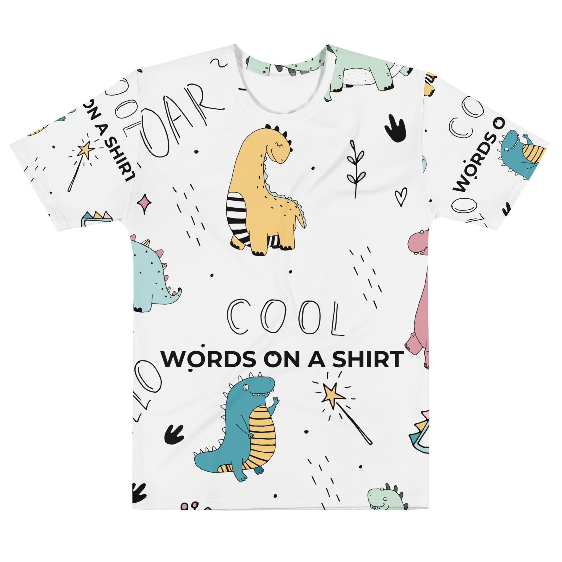 Introduce yourself to the tee that will steal your heart—smooth, soft, and made from polyester jersey with a cotton feel, it won't lose its color after washing. Meet Dino by Words On A Shirt!