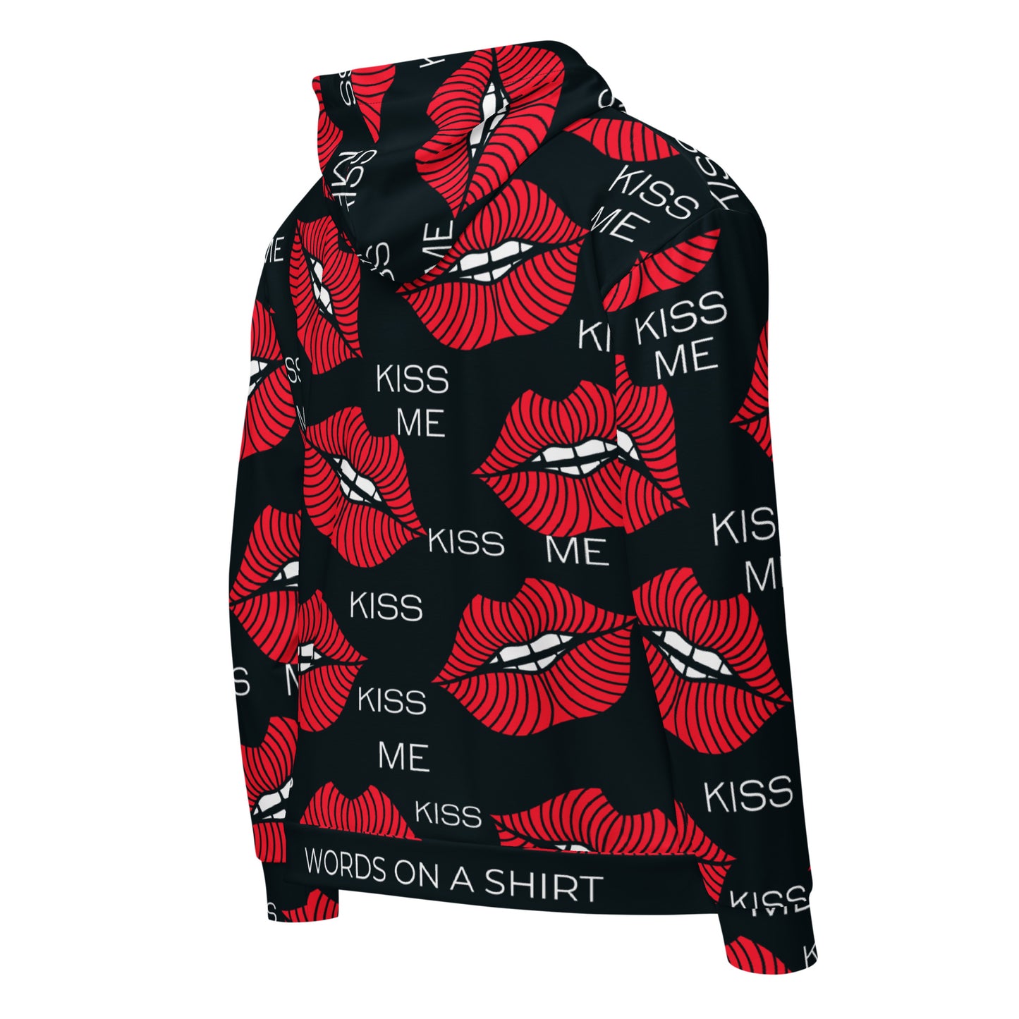 Keep cozy and environmentally friendly with this unisex zip-up hoodie! Crafted from sustainable fabrics, this hoodie boasts a comfy and chic design, featuring a roomy fit and sturdy construction. And let's not overlook the whimsical "Kiss Me" graphic!