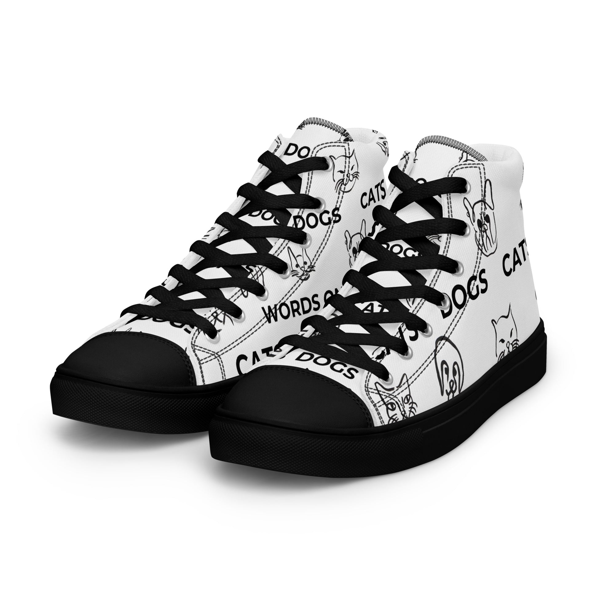 Elevate your footwear style with these High Top Canvas Shoes from Words On A Shirt. Handmade and full of personality, these trendy shoes are guaranteed to add a unique touch to any outfit. Get yours today with the Cat and Dog designs!