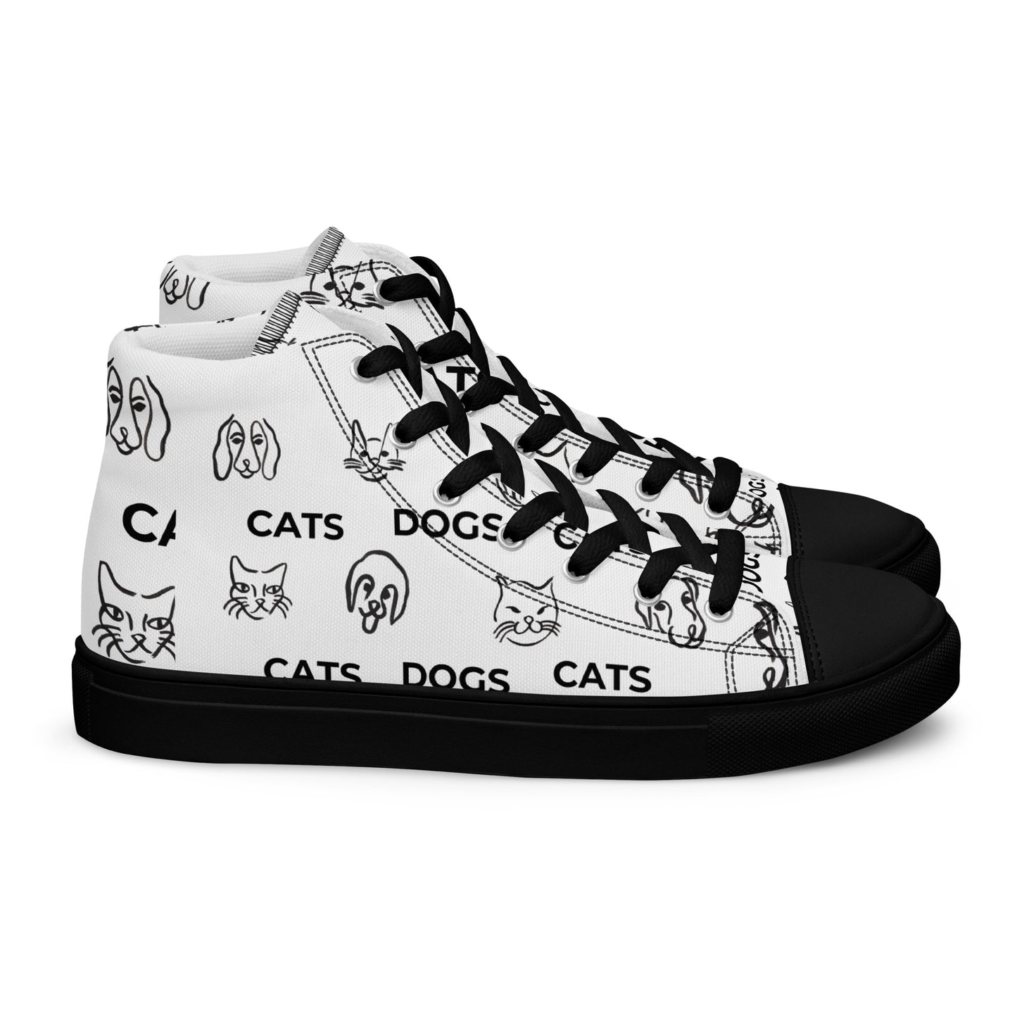 Men’s Hightop Sneakers- Cat and Dog Print by Words On A Shirt