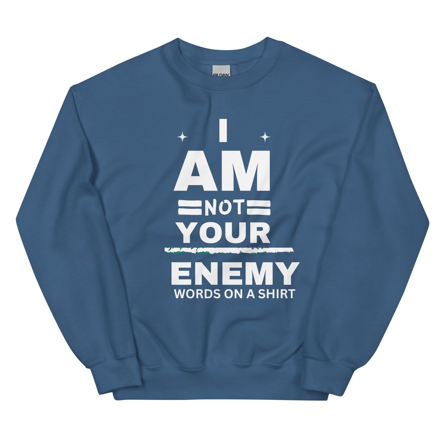 Keep snug and warm throughout the chilly season with this sturdy and cozy sweatshirt. Crafted with air-jet spun yarn for a plush feel and reduced pilling, this preshrunk sweatshirt boasts a timeless fit that's both snug and stylish. Embrace the lighthearted unity of the I Am Not Your Enemy-Unisex Sweatshirt!