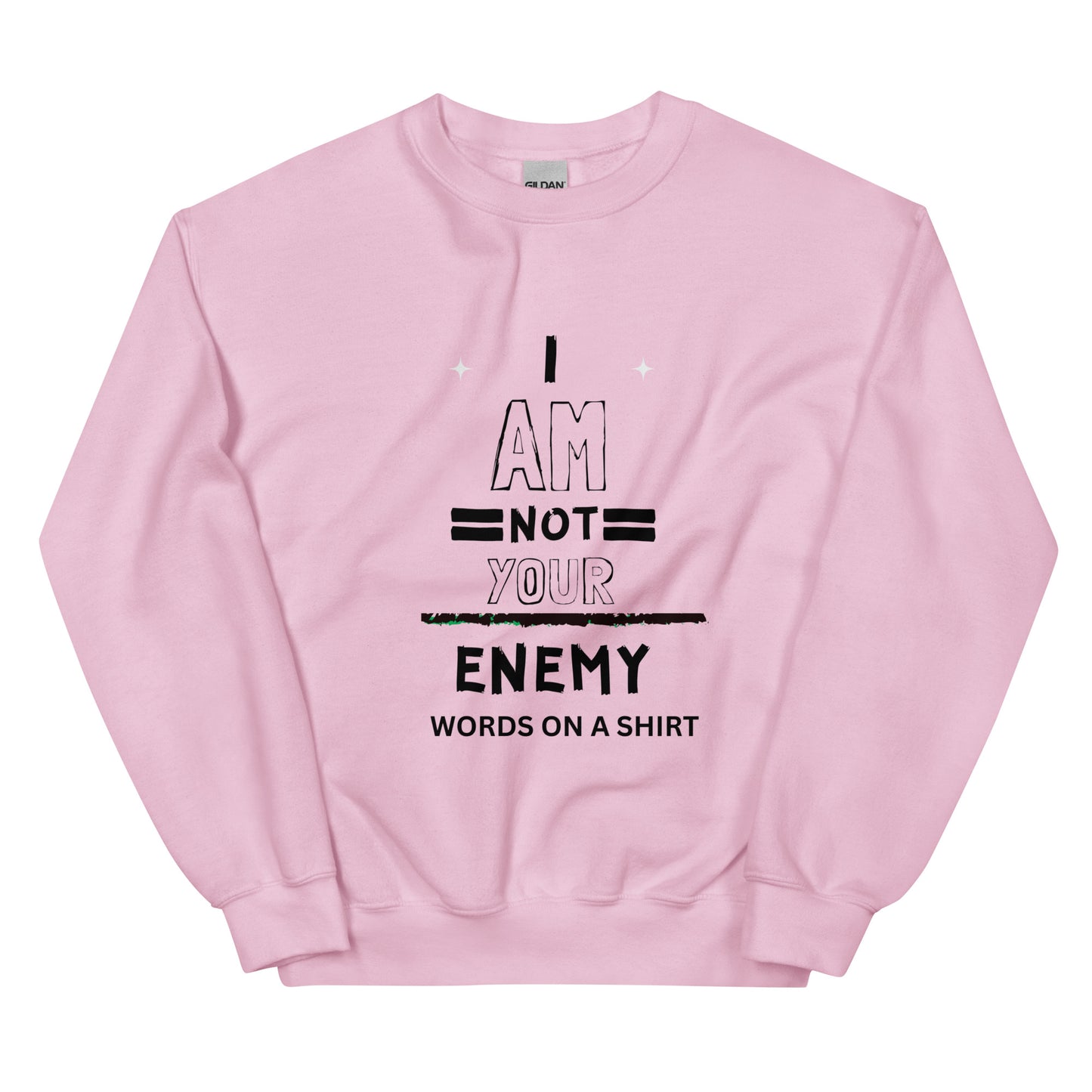 Keep snug and warm throughout the chilly season with this sturdy and cozy sweatshirt. Crafted with air-jet spun yarn for a plush feel and reduced pilling, this preshrunk sweatshirt boasts a timeless fit that's both snug and stylish. Embrace the lighthearted unity of the I Am Not Your Enemy-Unisex Sweatshirt!