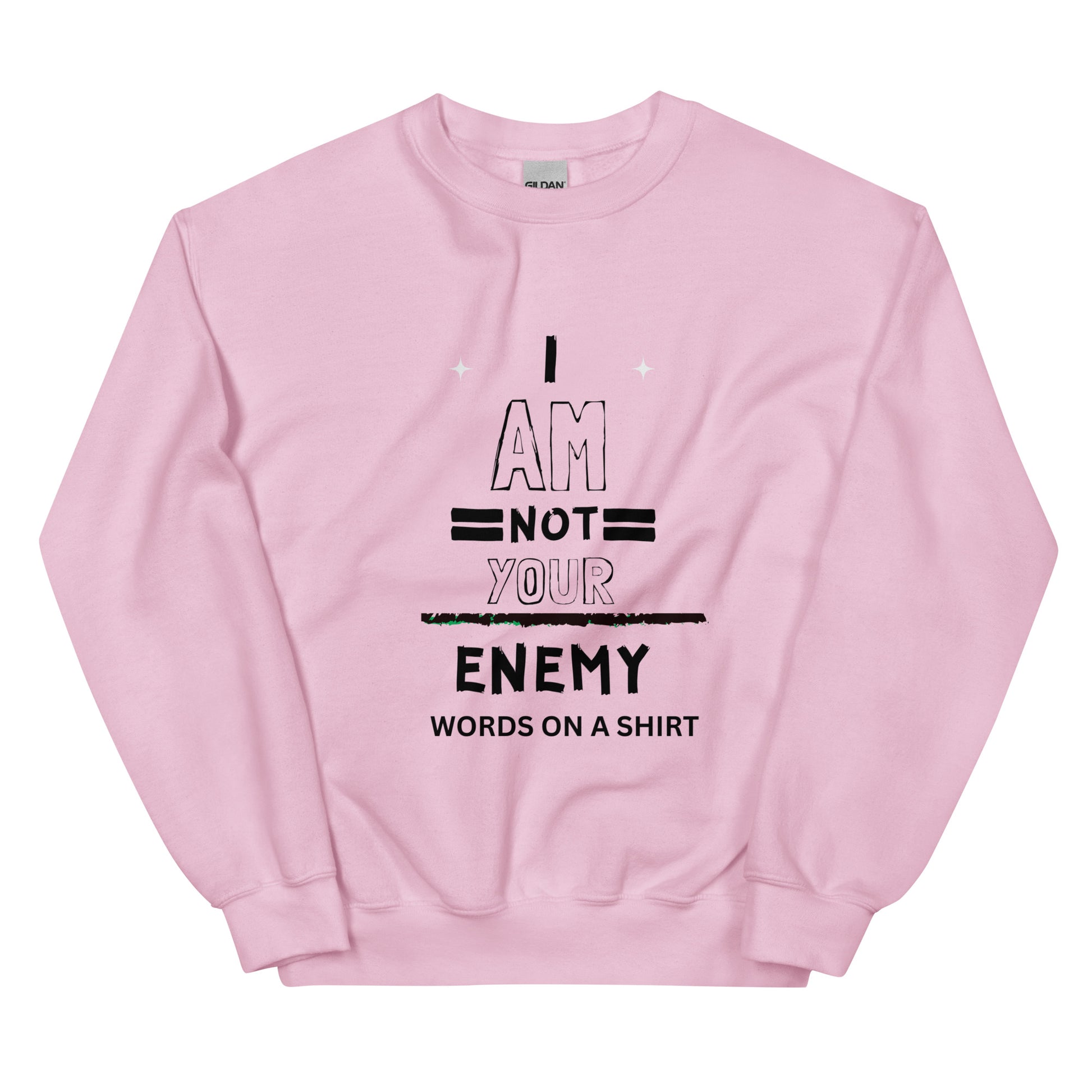 Keep snug and warm throughout the chilly season with this sturdy and cozy sweatshirt. Crafted with air-jet spun yarn for a plush feel and reduced pilling, this preshrunk sweatshirt boasts a timeless fit that's both snug and stylish. Embrace the lighthearted unity of the I Am Not Your Enemy-Unisex Sweatshirt!